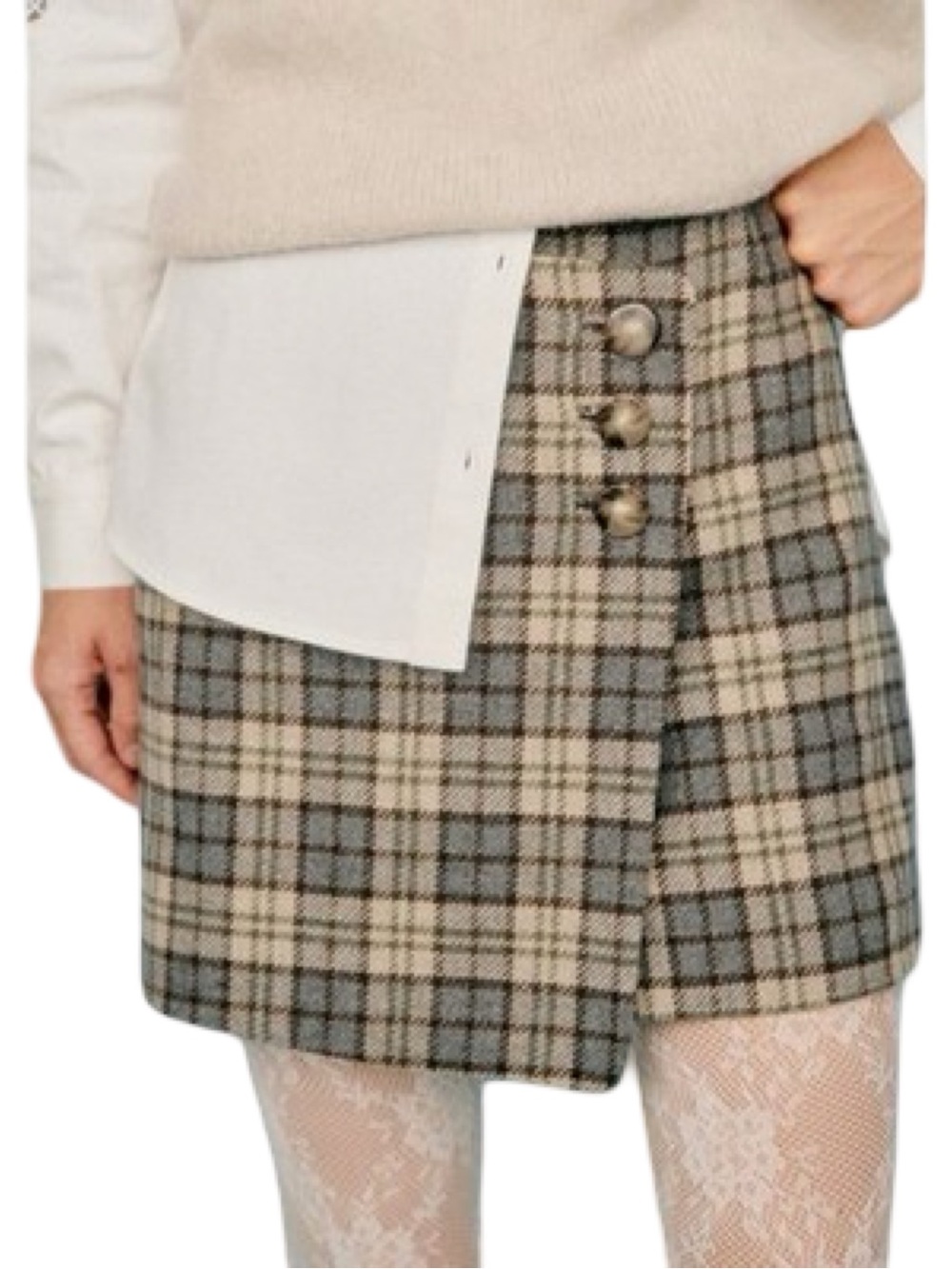 Sézane Peter Skirt Blue & Brown Check Plaid Size 6 Medium Euro Size 38